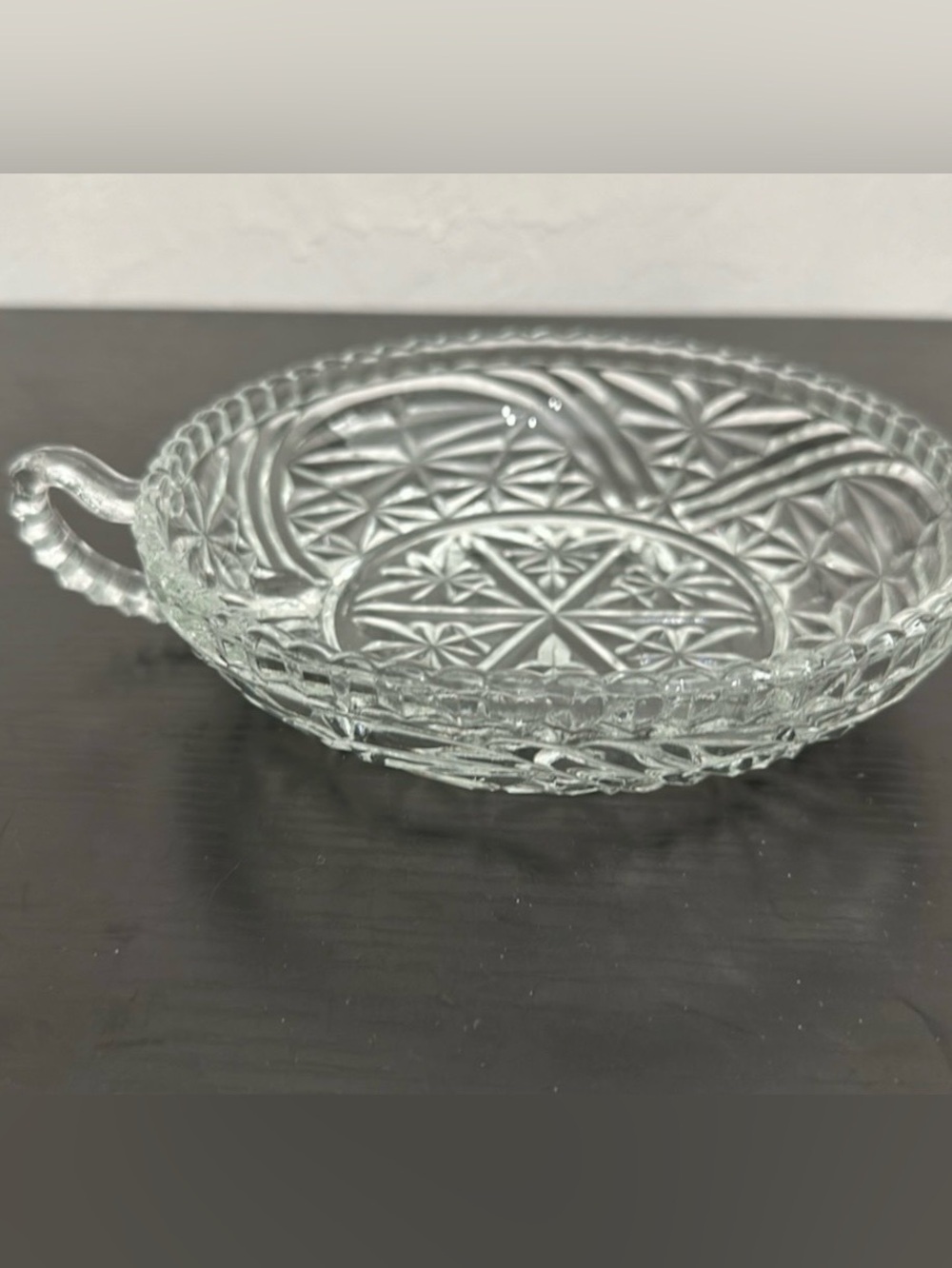 Anchor Hocking Thousand Line Stars & Bars Vintage 6” Clear Nappy Bowl Dish